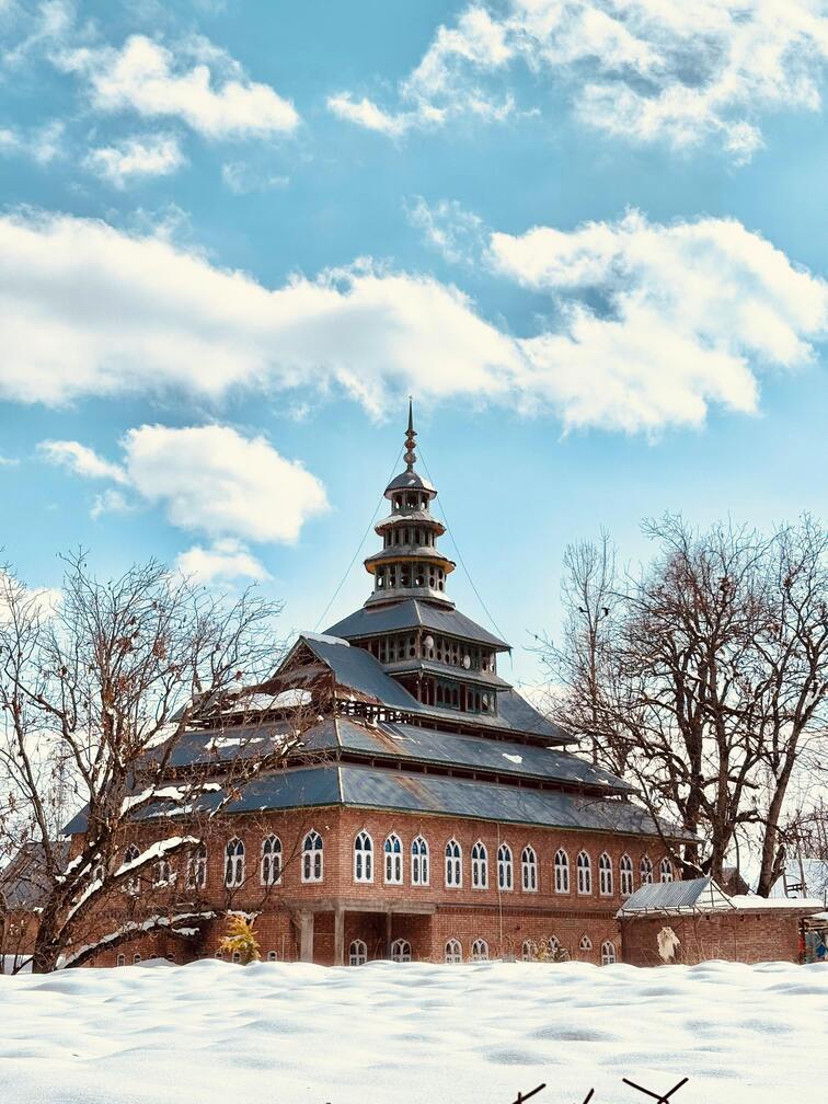 beautiful mosque covered with snow